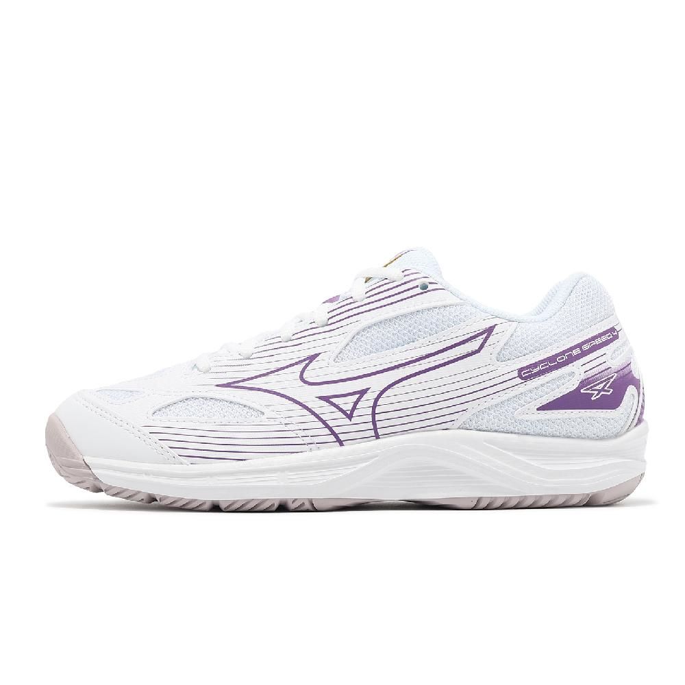 MIZUNO 美津濃   排球鞋 Cyclone Speed 4 女鞋 白 紫 入門款 室內運動 羽排鞋 V1GC2380-10