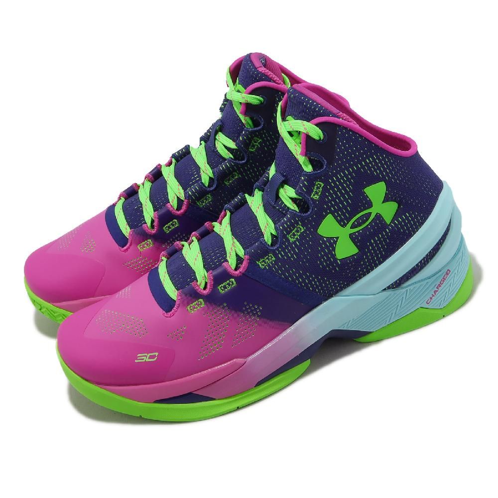 Under Armour 安德瑪籃球鞋Curry 2 男鞋粉紅紫支撐極光運動鞋UA