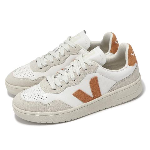 VEJA 休閒鞋 V-90 O.T. Leather 女鞋 白 橘 皮革 拼接 經典小白鞋 復古 VD2003389A