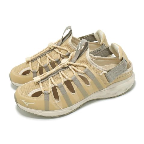 MIZUNO 美津濃 涼鞋 Wave Evoke Switch 男鞋 卡其 膠底 抽繩 兩穿式 山系 休閒鞋 B1GA2400-49