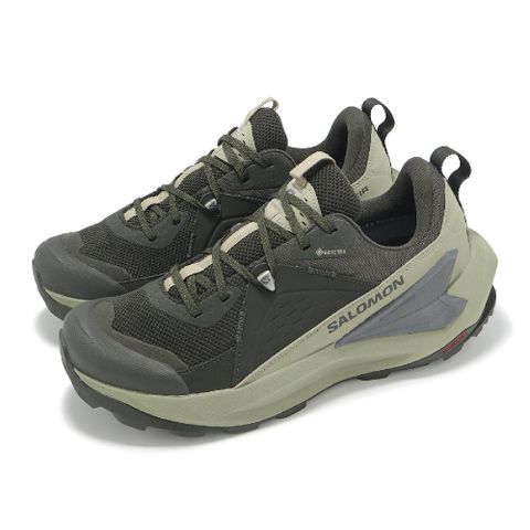 SALOMON 戶外鞋 ELIXIR GTX 男鞋 泥炭黑 灰 防水 弧形大底 山系 越野 休閒鞋 L47697400