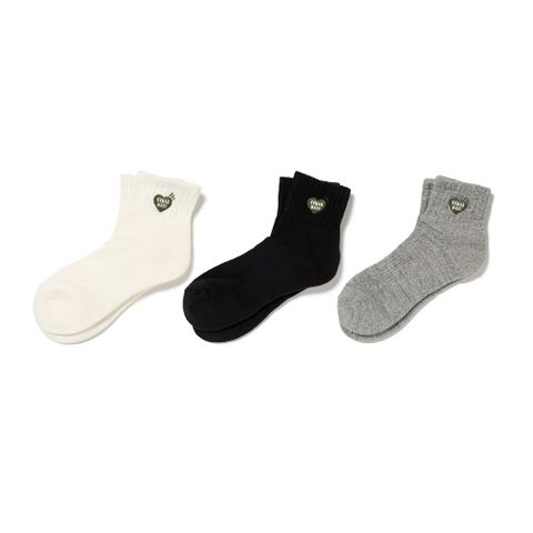 Human Made Pile Short Socks 綠色愛心 刺繡 中筒襪 白/黑/灰 HM28GD065