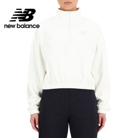 NEW BALANCE 長T 米白 半開襟 機能 運動 縮口 上衣 女 AWT33187SST