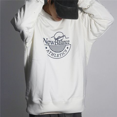 NEW BALANCE 長袖 NB 米白 刺繡LOGO 圓領 上衣 男 AMT33506SST