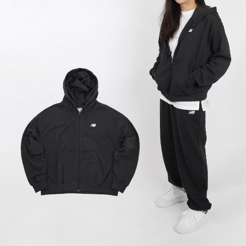 NEW BALANCE 紐巴倫 連帽外套 WJ FT Full Zip 女款 黑 白 寬鬆 抽繩 帽T 外套 NB 情侶款 WJ41501BK