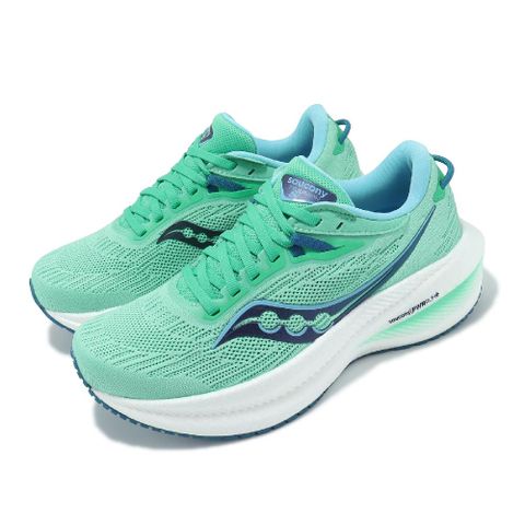 SAUCONY 索康尼 慢跑鞋 Triumph 21 女鞋 綠 白 緩震 厚底 反光 路跑 運動鞋  S10881118