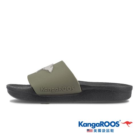 【KangaROOS 美國袋鼠鞋】兒童涼拖鞋 BANDON 立體LOGO 防水 拖鞋(黑/綠-KK21010)