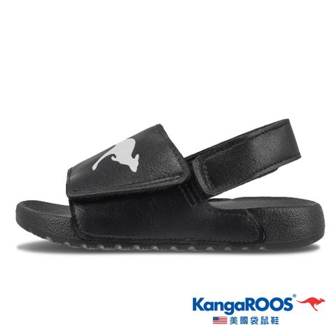 【KangaROOS 美國袋鼠鞋】兒童涼拖鞋 SUNNY 一片式 後帶可調 輕量 休閒涼鞋(黑-KK21030)