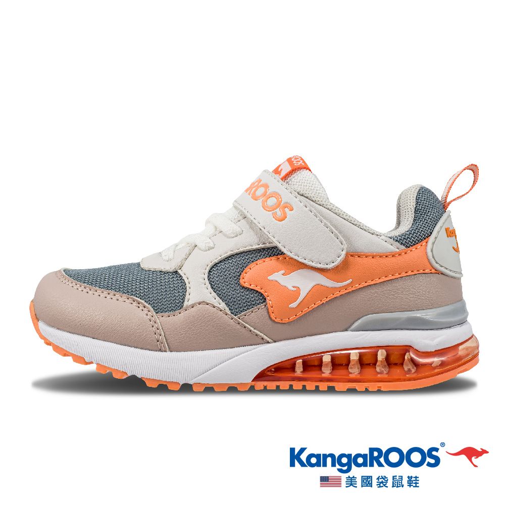 KangaROOS 美國袋鼠鞋 童鞋 MEGA RUN 超輕量 氣墊慢跑鞋(米/橘-KK21461)