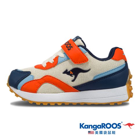 【KangaROOS 美國袋鼠鞋】童鞋 RUNNER 經典復古 運動跑鞋 (米/橘/藍-KK31832)