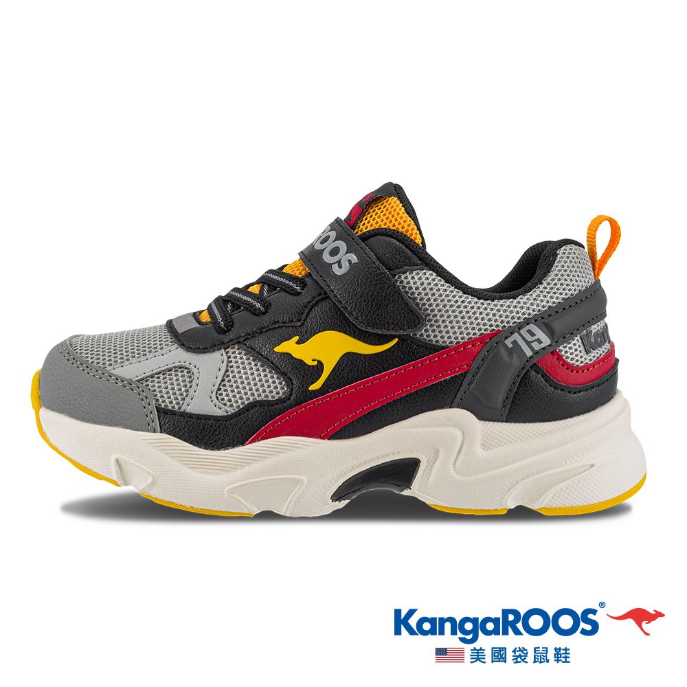 KangaROOS 美國袋鼠鞋  童鞋 ROKKIE 79 復古老爹 運動跑鞋 (黑/紅/黃-KK31940)