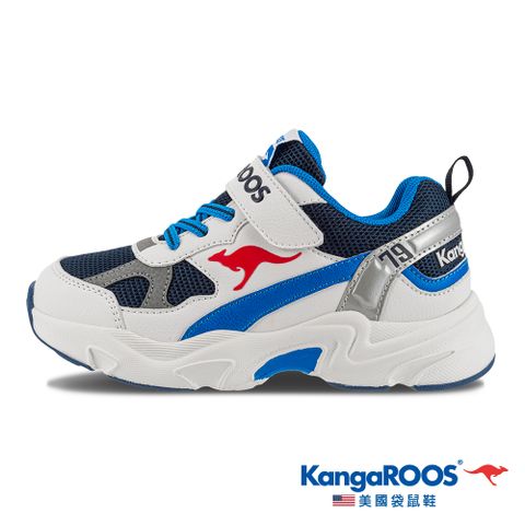 【KangaROOS 美國袋鼠鞋】 童鞋 ROKKIE 79 復古老爹 運動跑鞋 (白/藍/黑-KK31946)