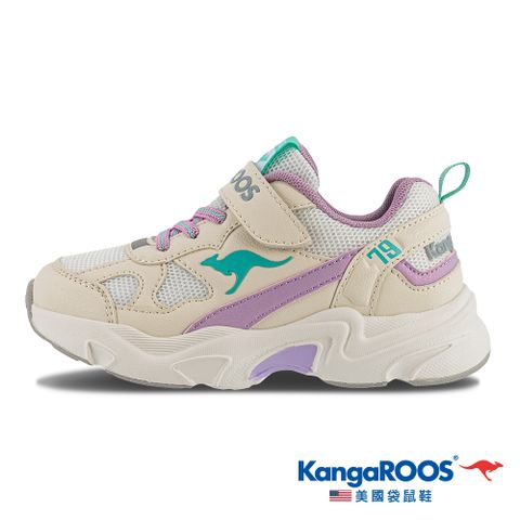 【KangaROOS 美國袋鼠鞋】 童鞋 ROKKIE 79 復古老爹 運動跑鞋 (米/紫-KK31947)