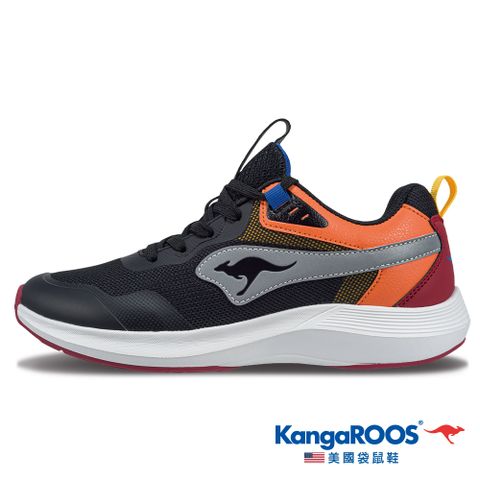 【KangaROOS 美國袋鼠鞋】童鞋 RUN FLOW 超輕量童鞋 透氣緩震 休閒運動 (黑/橘/灰-KK32310)