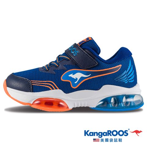 【KangaROOS 美國袋鼠鞋】童鞋 WING 雙氣墊童鞋 透氣網布 運動氣墊 散熱 (藍/橘-KK41766)