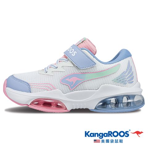 【KangaROOS 美國袋鼠鞋】童鞋 WING 雙氣墊童鞋 透氣網布 運動氣墊 散熱 (白/粉/藍-KK41769)