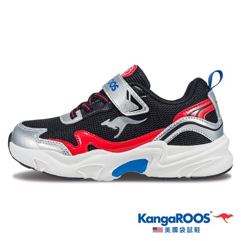 【KangaROOS 美國袋鼠鞋】童鞋 WAVY 千禧復古老爹童鞋 Y2K運動鞋 老爹鞋 (黑/紅-KK41812)