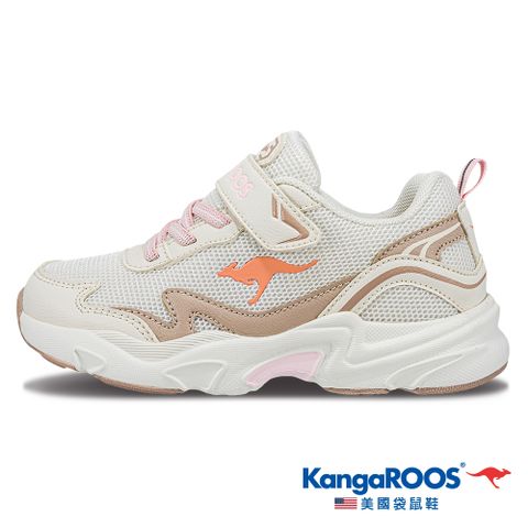 【KangaROOS 美國袋鼠鞋】童鞋 WAVY 千禧復古老爹童鞋 Y2K運動鞋 老爹鞋 (米/棕-KK41811)