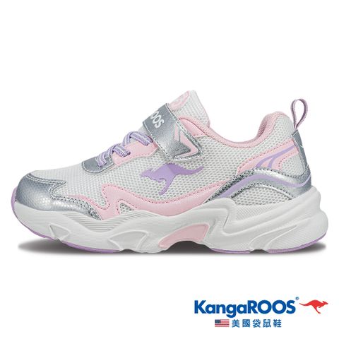 【KangaROOS 美國袋鼠鞋】童鞋 WAVY 千禧復古老爹童鞋 Y2K運動鞋 老爹鞋 (白/粉-KK41813)