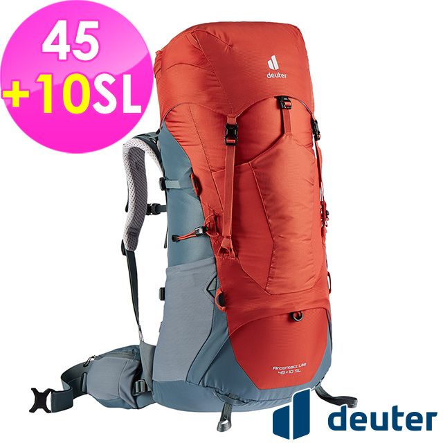 Deuter 【德國】AIRCONTACT LITE拔熱式透氣背包45+10SL (3340421 辣椒紅/淺藍/健行/自助旅行)