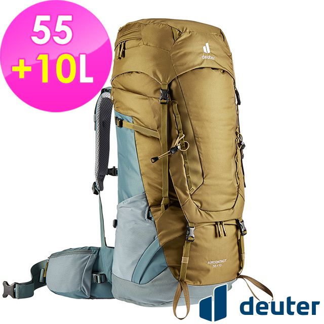 德國deuter】AIRCONTACT拔熱透氣背包55+10L (3320321 土/湖藍/登山