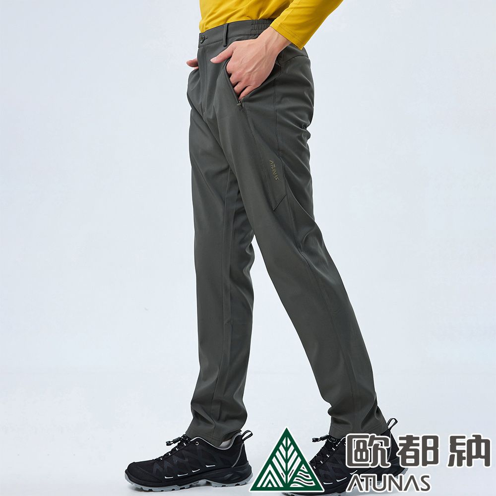 ATUNAS 歐都納 男款SOFTSHELL薄刷彈性長褲 (A8PAEE16M 深橄綠/彈性/保暖/透氣)