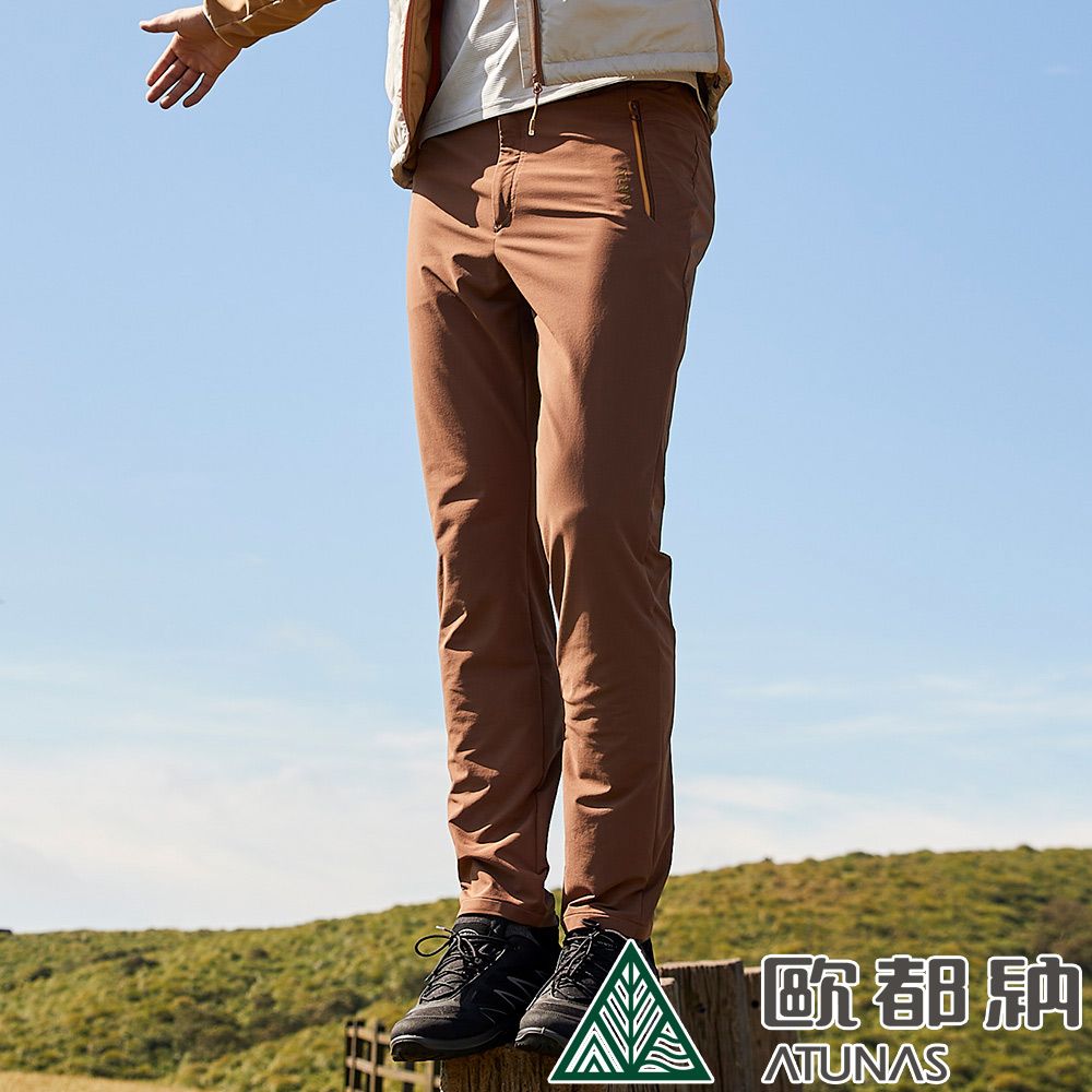 ATUNAS 歐都納 男款海洋友善抗風彈性長褲 (A1PA2212M 駱駝棕/透氣/防潑水/刷毛/保暖)
