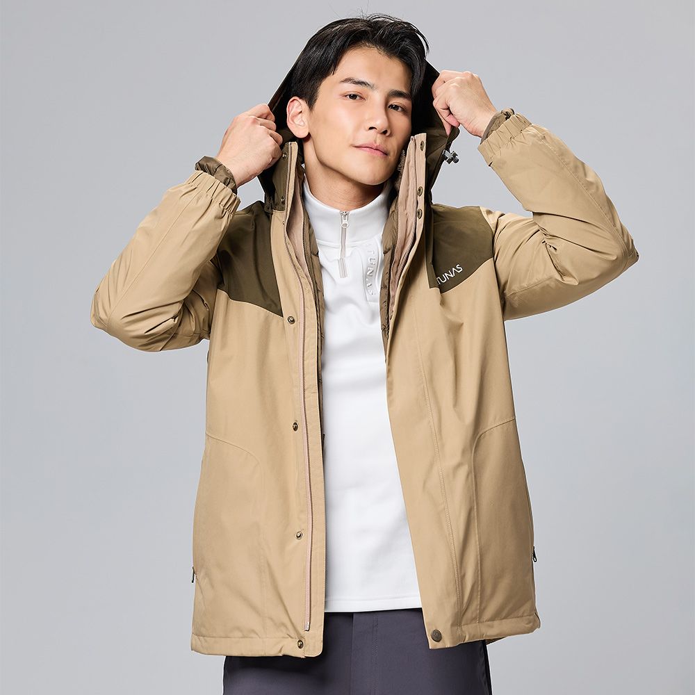 ATUNAS 歐都納 男款樂遊戶外2L GORE TEX+羽絨兩件式外套(A1GT2307M 卡其/橄綠/保暖/防水/防風/透氣)
