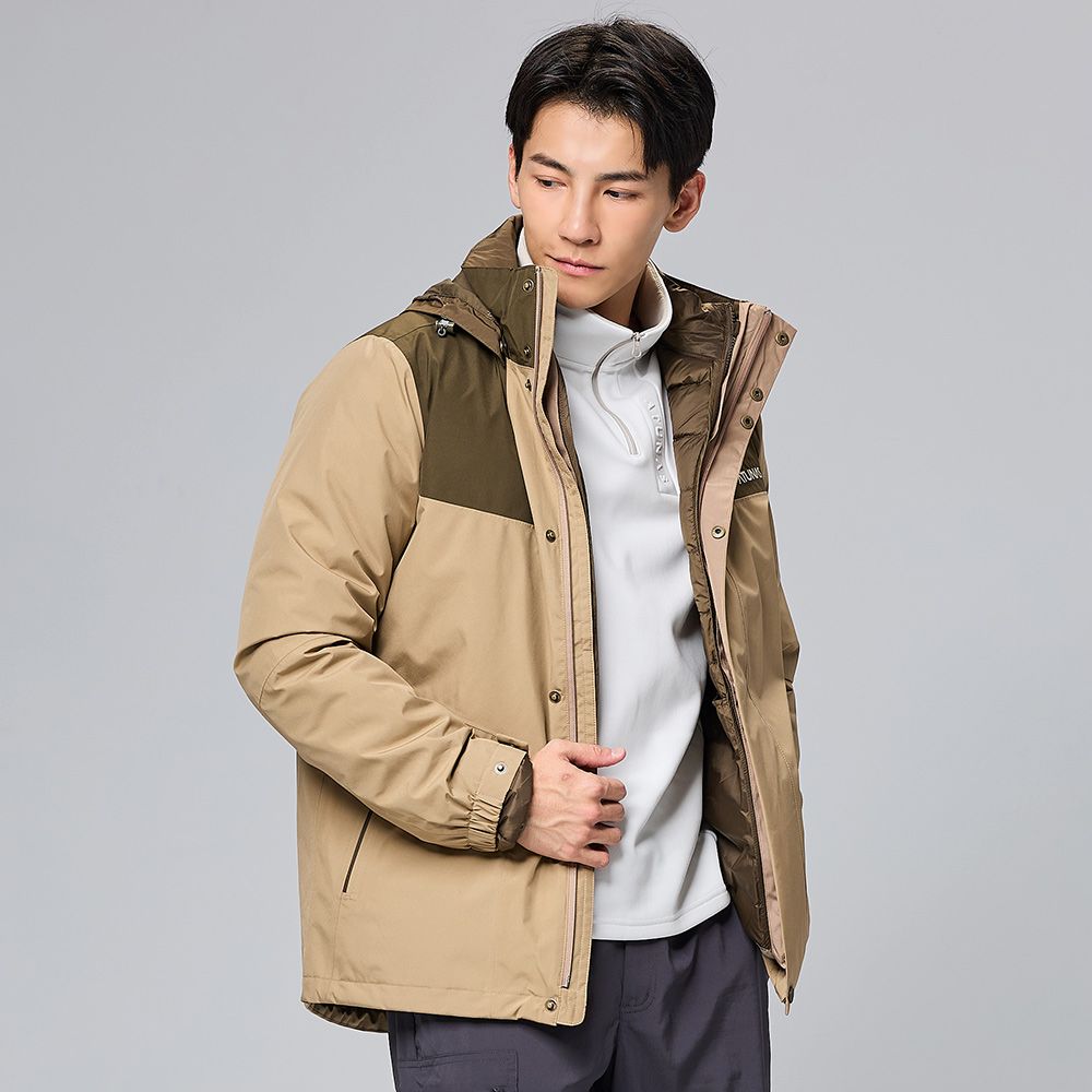 ATUNAS 歐都納 男款樂遊戶外2L GORE TEX+羽絨兩件式外套(A1GT2307M 卡其/橄綠/保暖/防水/防風/透氣)