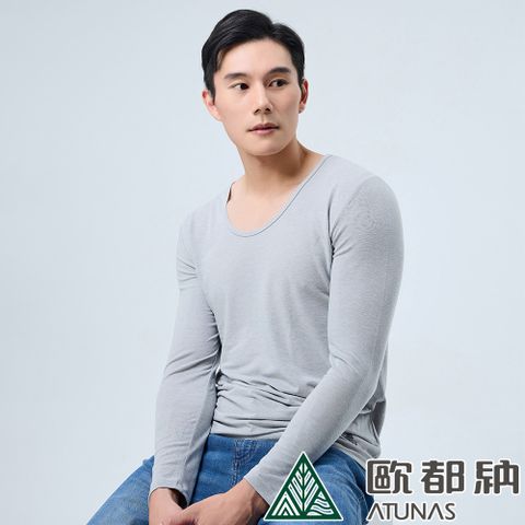 【ATUNAS 歐都納】男款MORE MORE HOT石墨烯蓄熱U領內著衣 (A1UCEE01M 灰/抑菌/抗臭/蓄熱/保暖)
