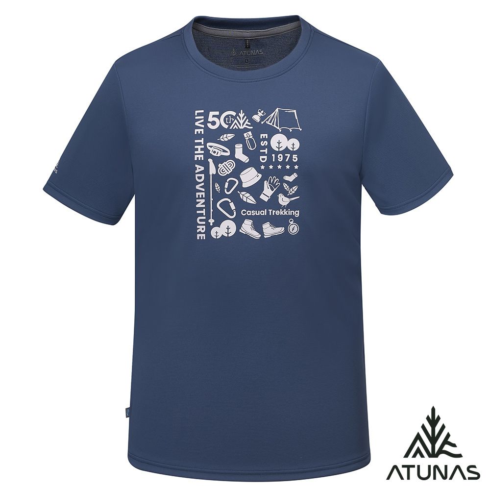 ATUNAS 歐都納 _50週年限定_男款短袖排汗抗菌T恤A6TS2523M深藍/吸濕快乾/防曬抗臭/圖T/大尺碼