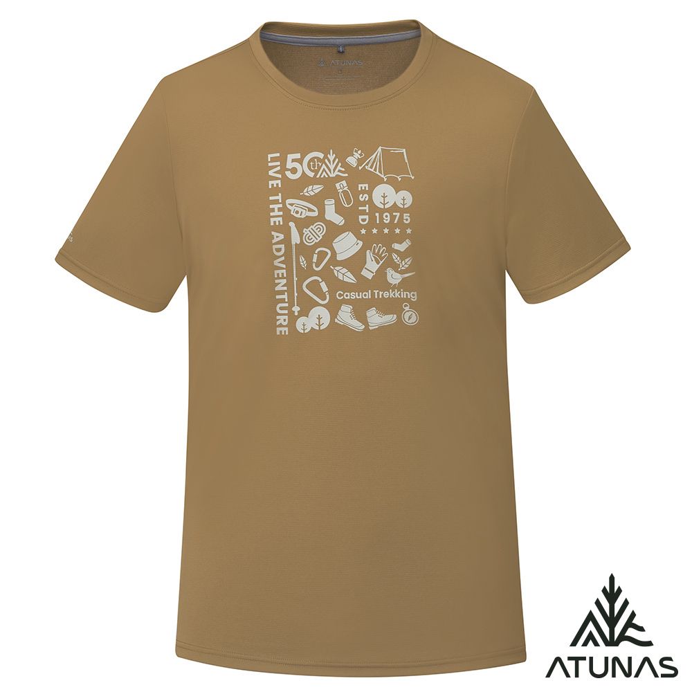 ATUNAS 歐都納 _50週年限定_男款短袖排汗抗菌T恤A6TS2523M琥珀棕/吸濕快乾/防曬抗臭/圖T/大尺碼