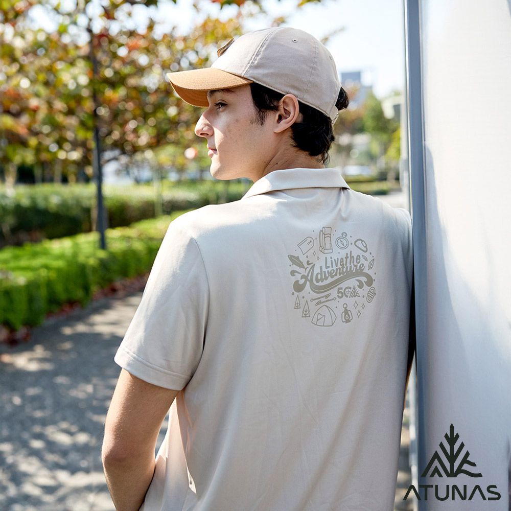 ATUNAS 歐都納 _50週年限定_男款短袖排汗抗菌POLO衫A6PS2527M卡其/吸濕透氣/防曬抗臭