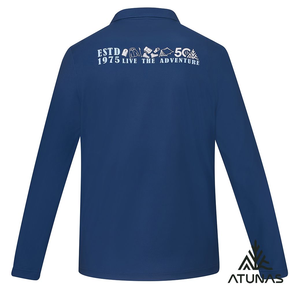 ATUNAS 歐都納 _50週年限定_男款長袖排汗抗菌POLO衫A6PS2525M深藍/吸濕透氣/防曬抗臭/大尺碼