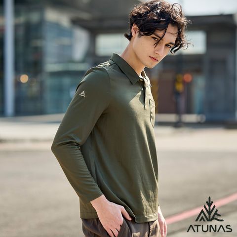 【ATUNAS 歐都納】_50週年限定_男款長袖排汗抗菌POLO衫A6PS2525M橄綠