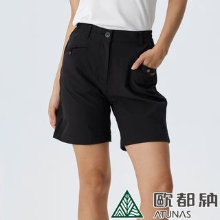 【ATUNAS 歐都納】女款彈性短褲(A1PA2211W 黑/短褲/抗UV/透氣/舒適/休閒)
