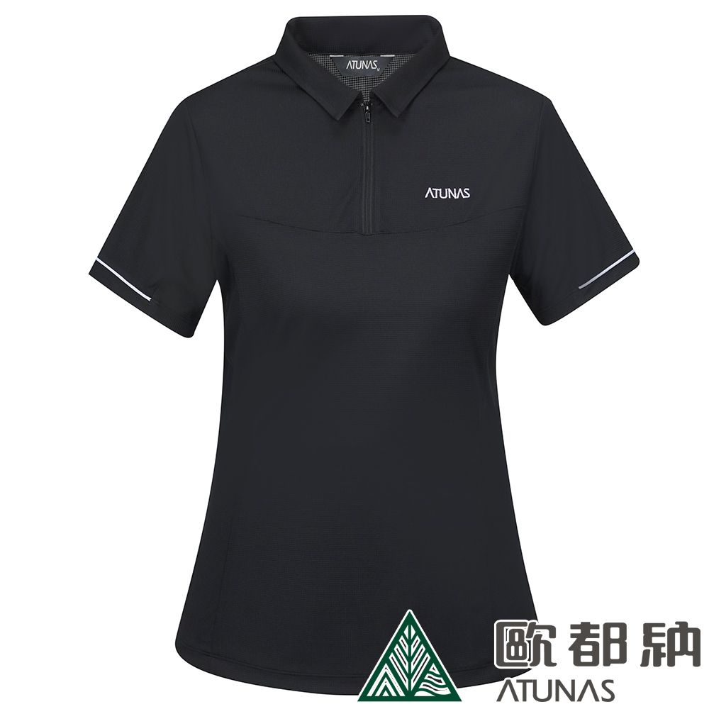 ATUNAS 歐都納 女款POLARTEC POWER DRY短袖POLO衫 (A1PS2303W 黑/抗菌/排汗/快乾)