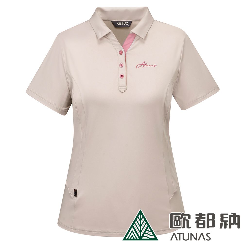 ATUNAS 歐都納 女款POLARTEC POWER STRETCH短袖POLO衫 (A1PS2304W 米褐/彈性/排汗/快乾)