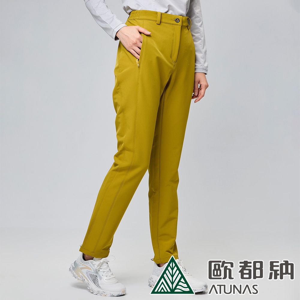 ATUNAS 歐都納 女款SOFTSHELL抗風彈性長褲 (A1PA2317W 棕黃/防潑水/刷毛/保暖/透氣)
