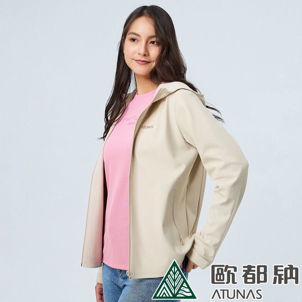 ATUNAS 歐都納 女款SOFTSHELL潑水輕暖外套 (A8GA2328W 米卡/刷毛/保暖/防風/防潑水)