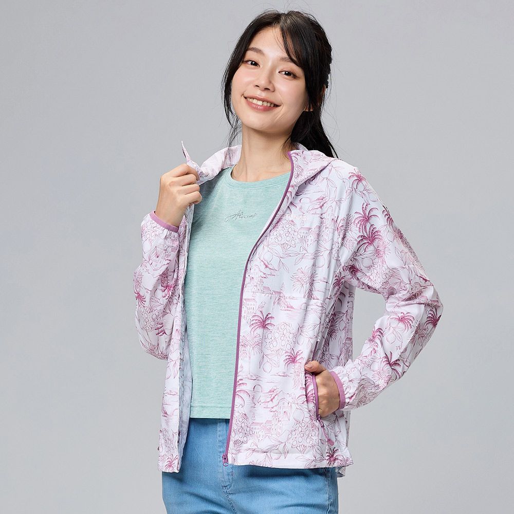 ATUNAS 歐都納 女款蚊瘋不動涼感外套 (A1GA2404W 粉水墨印花/驅蚊蟲/防曬/透氣/輕量/涼感)