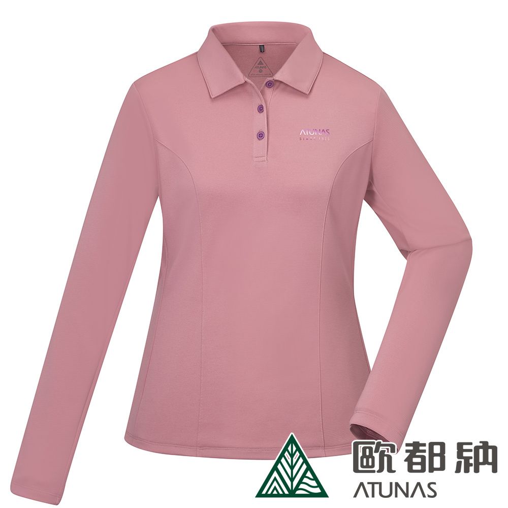 ATUNAS 歐都納 女款排汗抗菌長袖POLO衫A6PS2424W霧粉