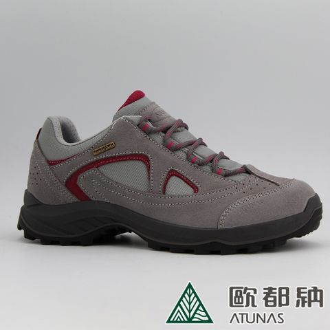 ATUNAS 歐都納 女款防水低筒健行鞋A1GCFF07N灰/玫瑰粉/防水鞋/登山鞋/透氣抗臭/寬楦舒適