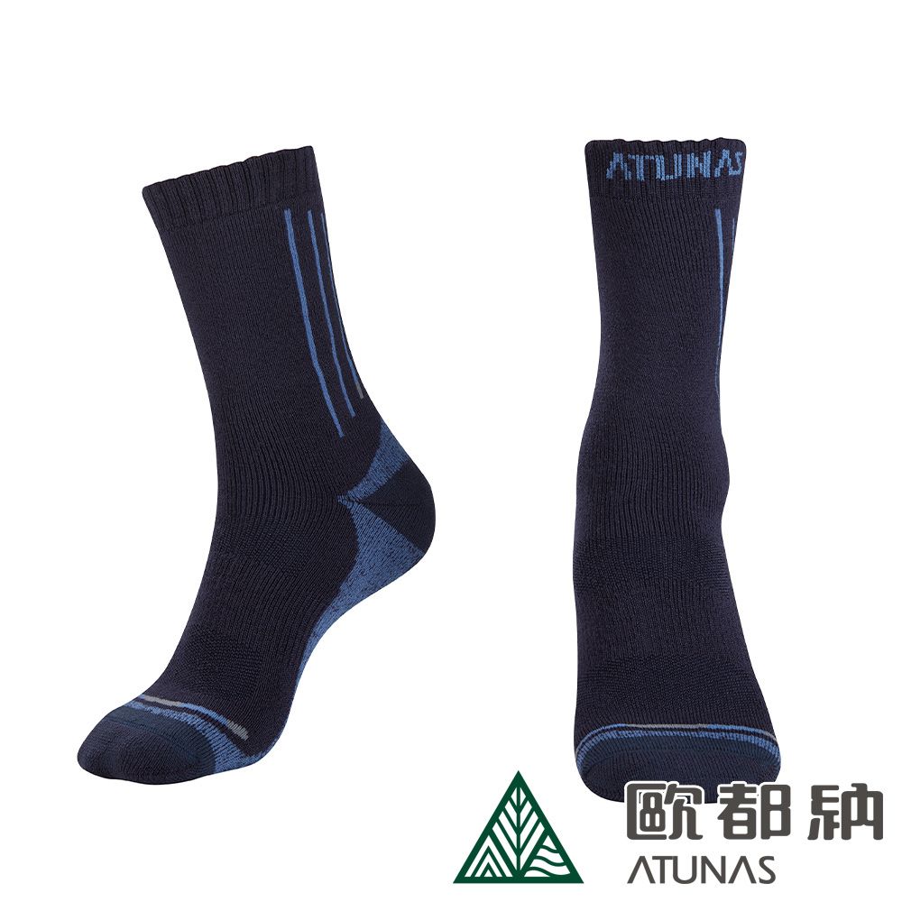 ATUNAS 歐都納 中筒羊毛登山襪 (A1ASCC02N 藍黑/抑臭/保暖/舒適/美麗諾羊毛)