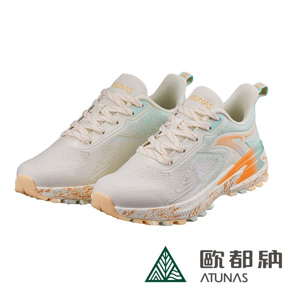 ATUNAS 歐都納 女款輕量透氣跑鞋 (A8GCEE19W 白/柑/輕量/透氣/耐磨)