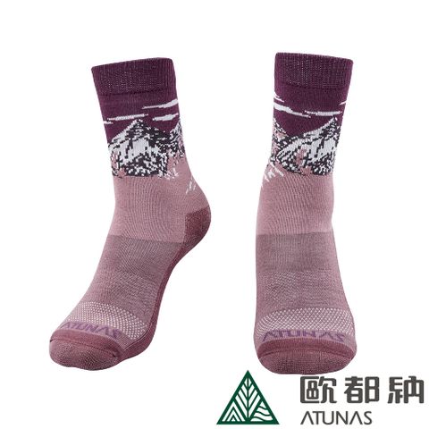 ATUNAS 歐都納 中筒厚底羊毛襪 (A1ASEE02N 黑醋栗紫/抑菌/抗臭/恆溫/吸濕排汗)