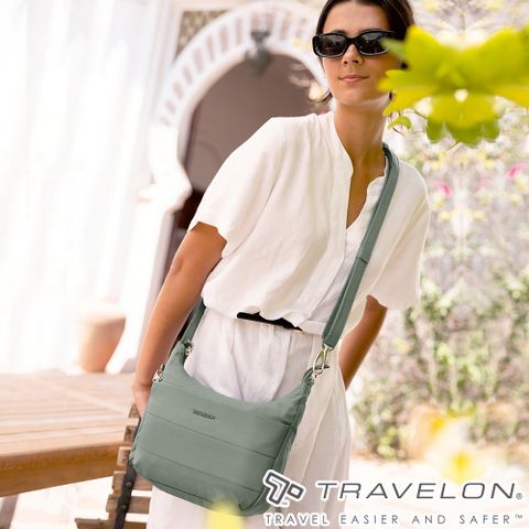 TRAVELON _美國防盜包_Roam防盜斜背包TL-43677綠/斜肩包/側肩包/出國休閒旅遊