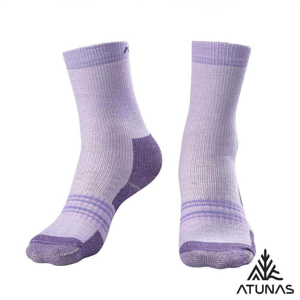 ATUNAS 歐都納 中筒厚底羊毛襪A1ASGZ06N迷霧紫/抑菌抗臭/恆溫舒適/吸濕排汗