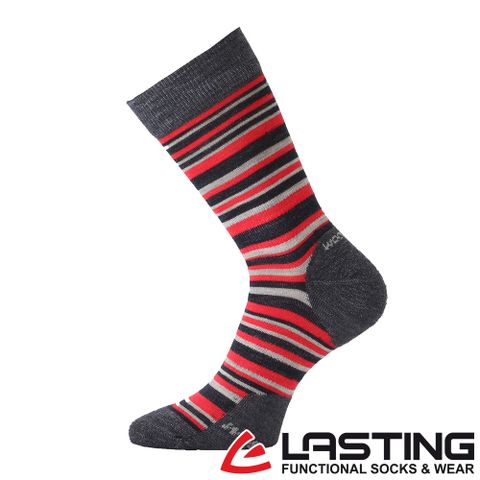 【LASTING 捷克】中筒羊毛襪 (LT-WPL 紅藍條/透氣/保暖/排汗/舒適/美麗諾/雙溫感)