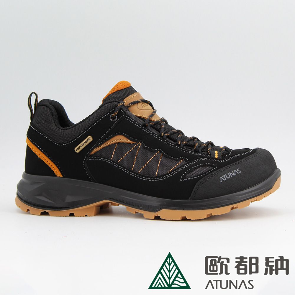 ATUNAS 歐都納 中性款低筒健行鞋A1GCFF06N黑/卡其/防水鞋/登山鞋/透氣抗臭/寬楦舒適